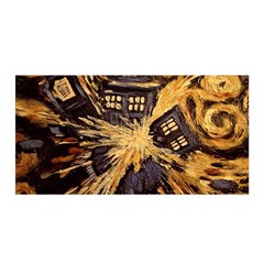 Brown And Black Abstract Painting Doctor Who Tardis Vincent Van Gogh Satin Wrap 35  X 70  by danenraven