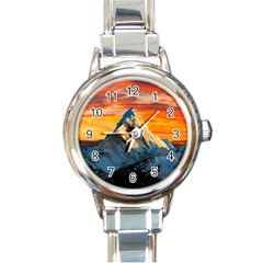 Himalaya Mountains Landscape  Nature Round Italian Charm Watch by danenraven