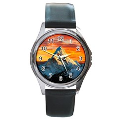 Himalaya Mountains Landscape  Nature Round Metal Watch by danenraven