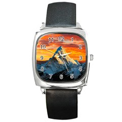 Himalaya Mountains Landscape  Nature Square Metal Watch by danenraven