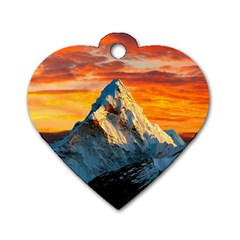 Himalaya Mountains Landscape  Nature Dog Tag Heart (one Side) by danenraven