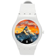 Himalaya Mountains Landscape  Nature Round Plastic Sport Watch (m) by danenraven