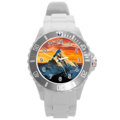 Himalaya Mountains Landscape  Nature Round Plastic Sport Watch (l) by danenraven