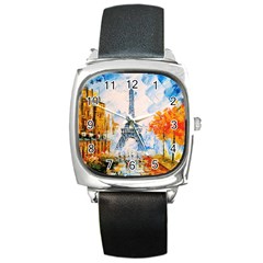 Eiffel Tower Landmark Architecture  Artistic Square Metal Watch by danenraven