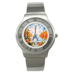 Eiffel Tower Landmark Architecture  Artistic Stainless Steel Watch by danenraven