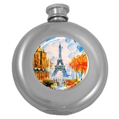 Eiffel Tower Landmark Architecture  Artistic Round Hip Flask (5 Oz) by danenraven