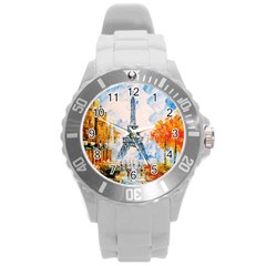 Eiffel Tower Landmark Architecture  Artistic Round Plastic Sport Watch (l) by danenraven