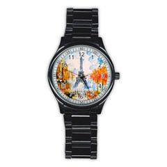 Eiffel Tower Landmark Architecture  Artistic Stainless Steel Round Watch by danenraven