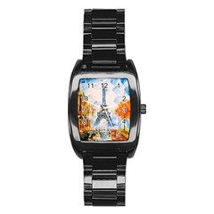 Eiffel Tower Landmark Architecture  Artistic Stainless Steel Barrel Watch by danenraven