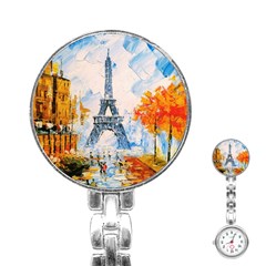 Eiffel Tower Landmark Architecture  Artistic Stainless Steel Nurses Watch by danenraven