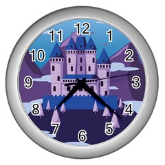 Illustration Castle Mountain Tower Sky Wall Clock (silver) by danenraven