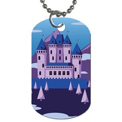 Illustration Castle Mountain Tower Sky Dog Tag (one Side) by danenraven