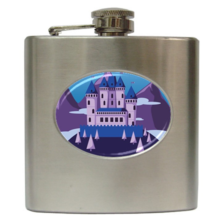 Illustration Castle Mountain Tower Sky Hip Flask (6 oz)