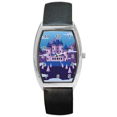 Illustration Castle Mountain Tower Sky Barrel Style Metal Watch by danenraven