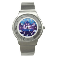 Illustration Castle Mountain Tower Sky Stainless Steel Watch by danenraven