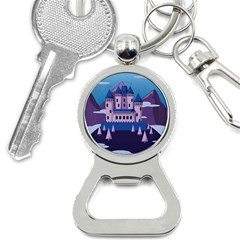 Illustration Castle Mountain Tower Sky Bottle Opener Key Chain by danenraven