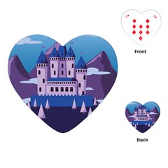 Illustration Castle Mountain Tower Sky Playing Cards Single Design (heart) by danenraven