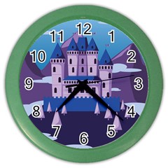 Illustration Castle Mountain Tower Sky Color Wall Clock by danenraven