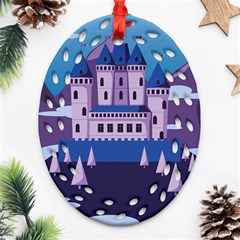 Illustration Castle Mountain Tower Sky Ornament (oval Filigree) by danenraven