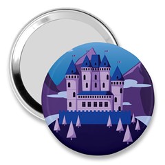 Illustration Castle Mountain Tower Sky 3  Handbag Mirrors by danenraven