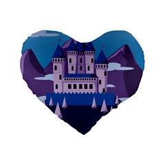 Illustration Castle Mountain Tower Sky Standard 16  Premium Flano Heart Shape Cushions by danenraven