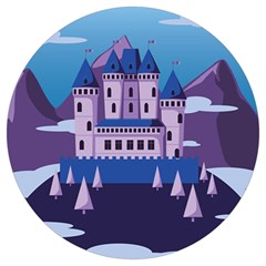 Illustration Castle Mountain Tower Sky Round Trivet by danenraven