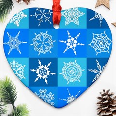 Xmas Christmas Pattern Snow Background Blue Decoration Ornament (heart)