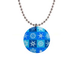 Xmas Christmas Pattern Snow Background Blue Decoration 1  Button Necklace by danenraven