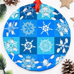 Xmas Christmas Pattern Snow Background Blue Decoration Round Filigree Ornament (two Sides) by danenraven