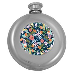 Flower Floral Background Painting Round Hip Flask (5 oz)