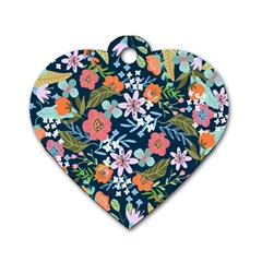 Flower Floral Background Painting Dog Tag Heart (Two Sides)