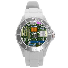 Illustration Motherboard Pc Computer Round Plastic Sport Watch (l) by danenraven