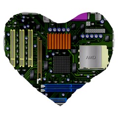 Illustration Motherboard Pc Computer Large 19  Premium Flano Heart Shape Cushions by danenraven