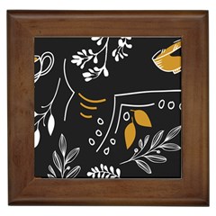 Leaves Coffee Digital Paper Cup Framed Tile