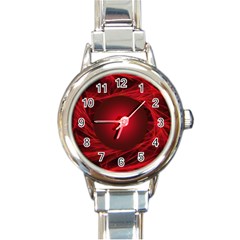 Red Abstract Scratched Doodle Grease Round Italian Charm Watch by Wegoenart