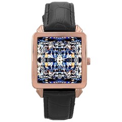 Cobalt Symmetry Rose Gold Leather Watch  by kaleidomarblingart