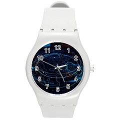 Earth Map Futuristic Globe Round Plastic Sport Watch (m) by danenraven