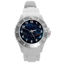 Earth Map Futuristic Globe Round Plastic Sport Watch (l)