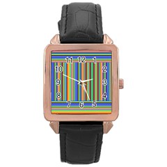 Abstract Stripe Pattern Rainbow Rose Gold Leather Watch  by Wegoenart