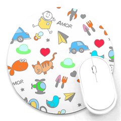 Children Pattern Cute Pattern Round Mousepads by Wegoenart