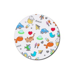 Children Pattern Cute Pattern Rubber Coaster (round) by Wegoenart