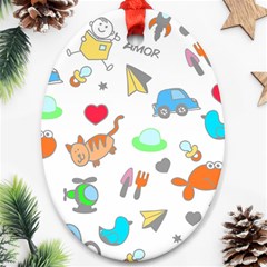 Children Pattern Cute Pattern Oval Ornament (two Sides)