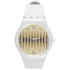 Green Background Line Pattern Round Plastic Sport Watch (m) by Wegoenart