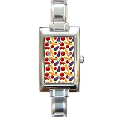 Vegetable Food Illustration Patterntexture Rectangle Italian Charm Watch by Wegoenart