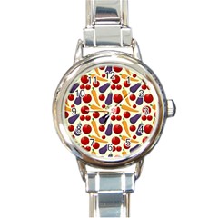 Vegetable Food Illustration Patterntexture Round Italian Charm Watch by Wegoenart