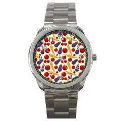 Vegetable Food Illustration Patterntexture Sport Metal Watch by Wegoenart