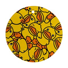 Duck Cartoon Background Pattern Round Ornament (two Sides)