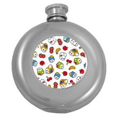 Illustration Vector Fruit Animal Cartoon Pattern Round Hip Flask (5 Oz) by Wegoenart