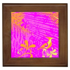 Spring Tropical Floral Palm Bird Pink Pattern Background Framed Tile by Wegoenart