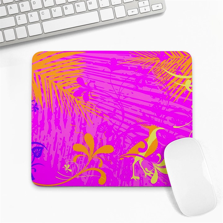 Spring Tropical Floral Palm Bird Pink Pattern Background Large Mousepads